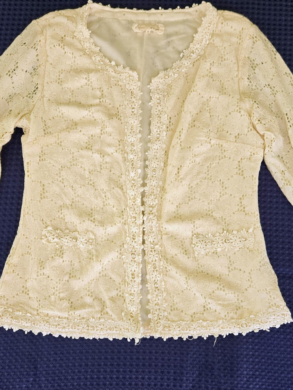 Women's Cream Lace Open Cardigan - Elegant Floral Trim